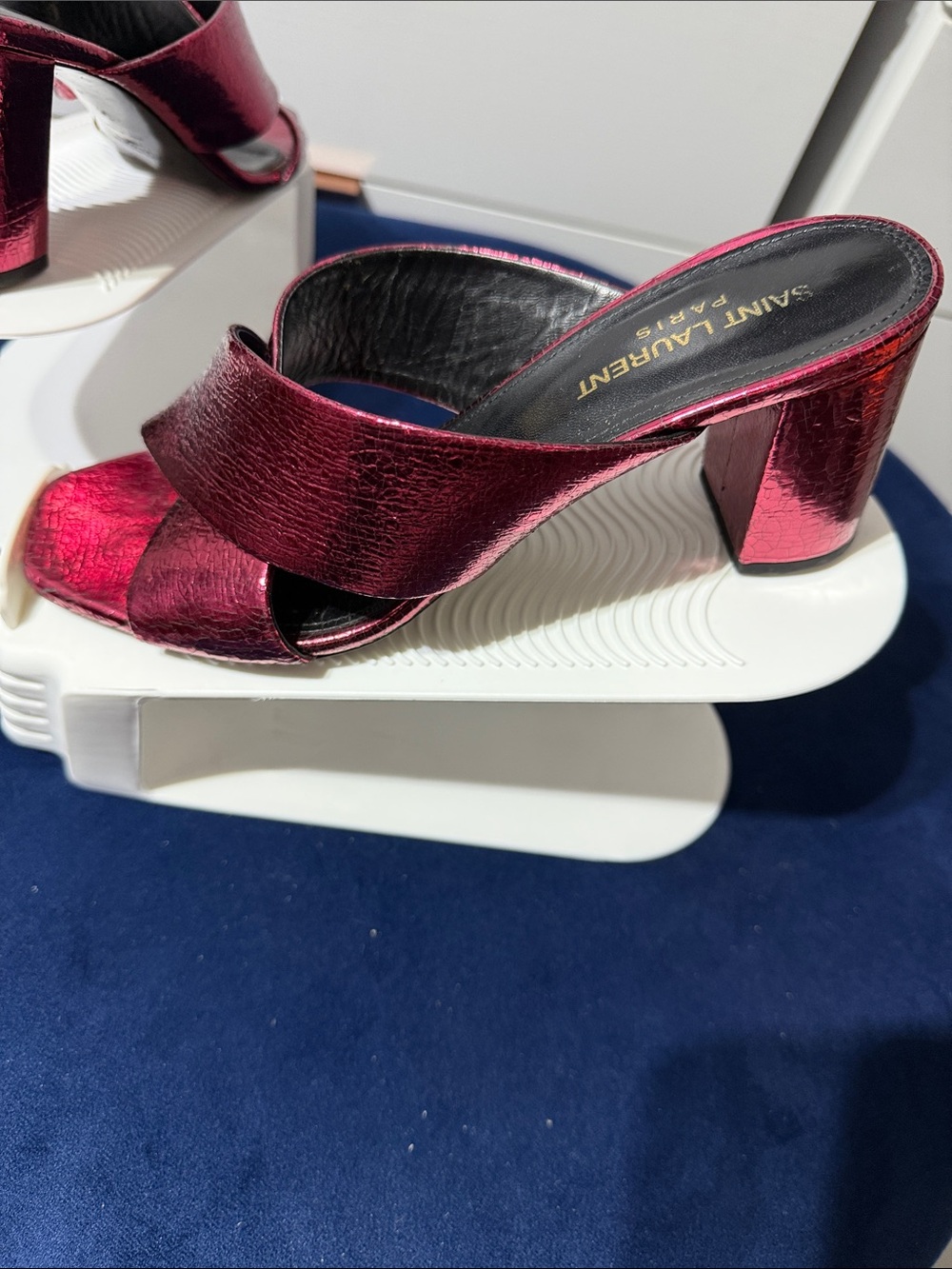 Saint Laurent Metallic Magenta Crisscross Platform Slide - Picture 5 of 11
